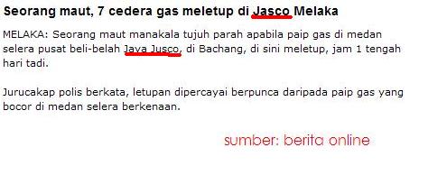 Letupan gas di Jusco Melaka