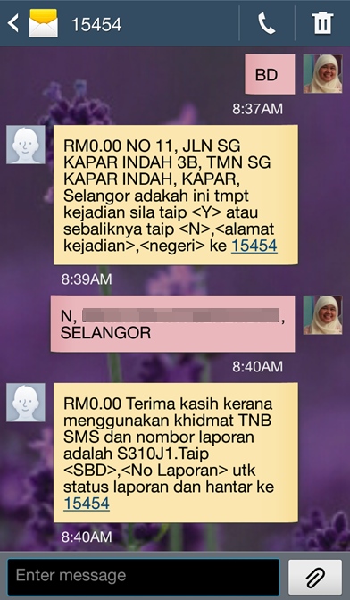 Cara SMS Aduan TNB Careline 15454